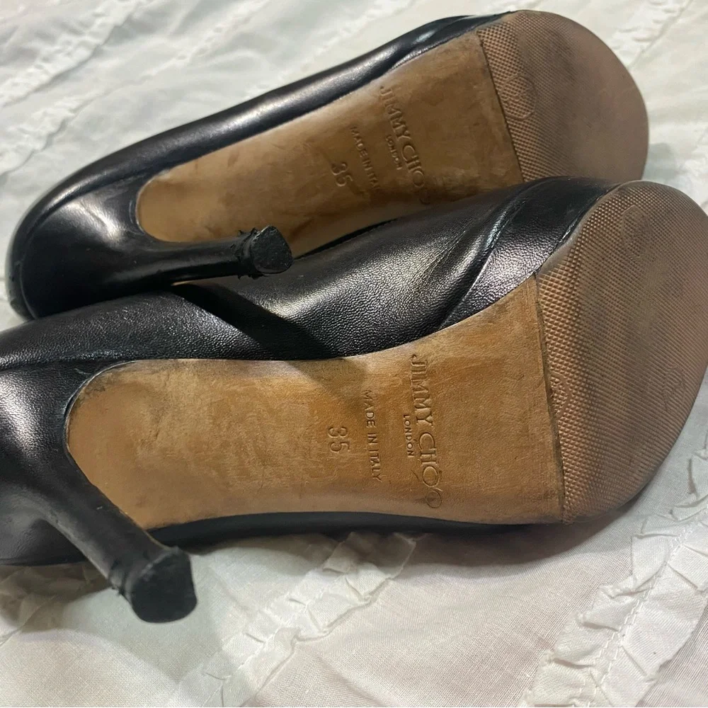 Jimmy Choo - Pump, Black Leather, Platform, Peep Toe, High Heel Women’s Size 35